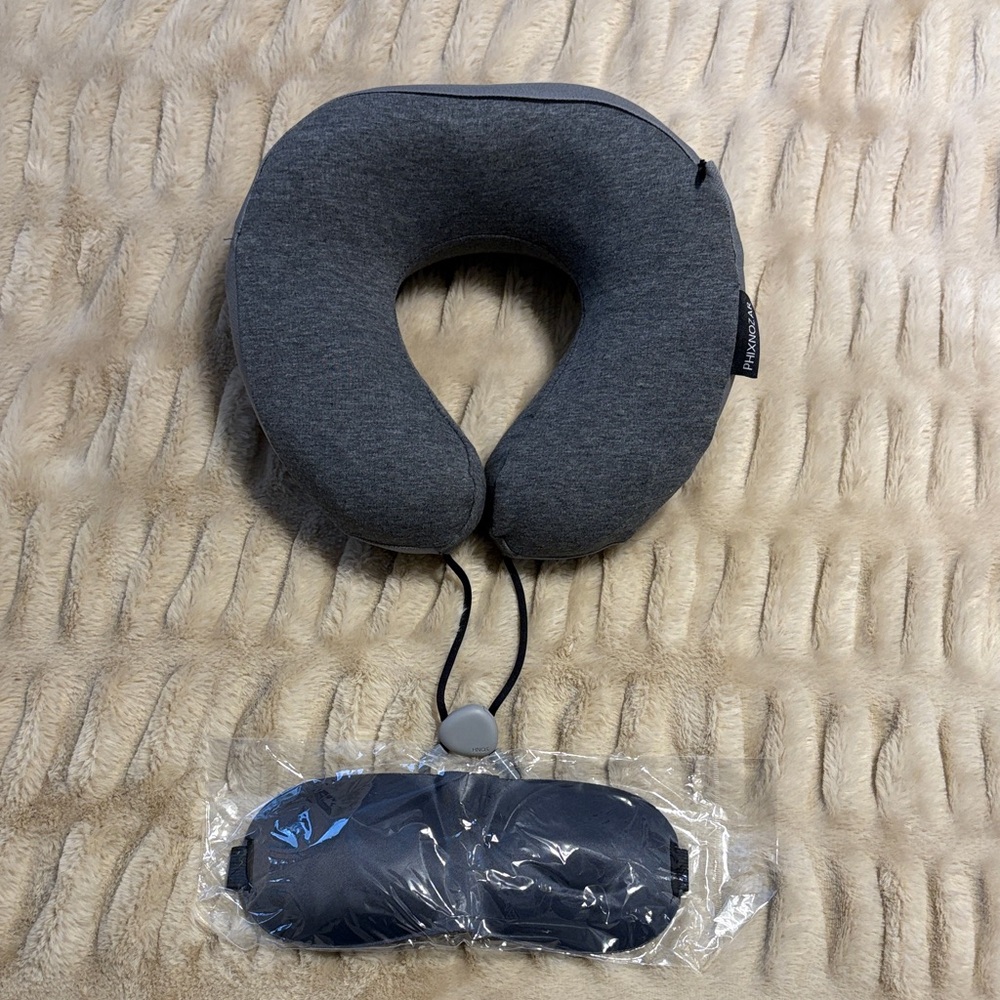 Gray Travel Neck Pillow and Eye Mask Set